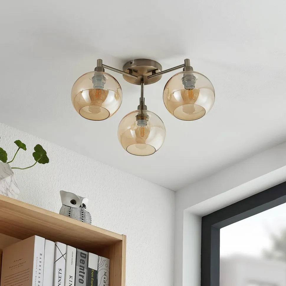 Lindby Jemissa loftlampe, 3 lyskilder, ravgul
