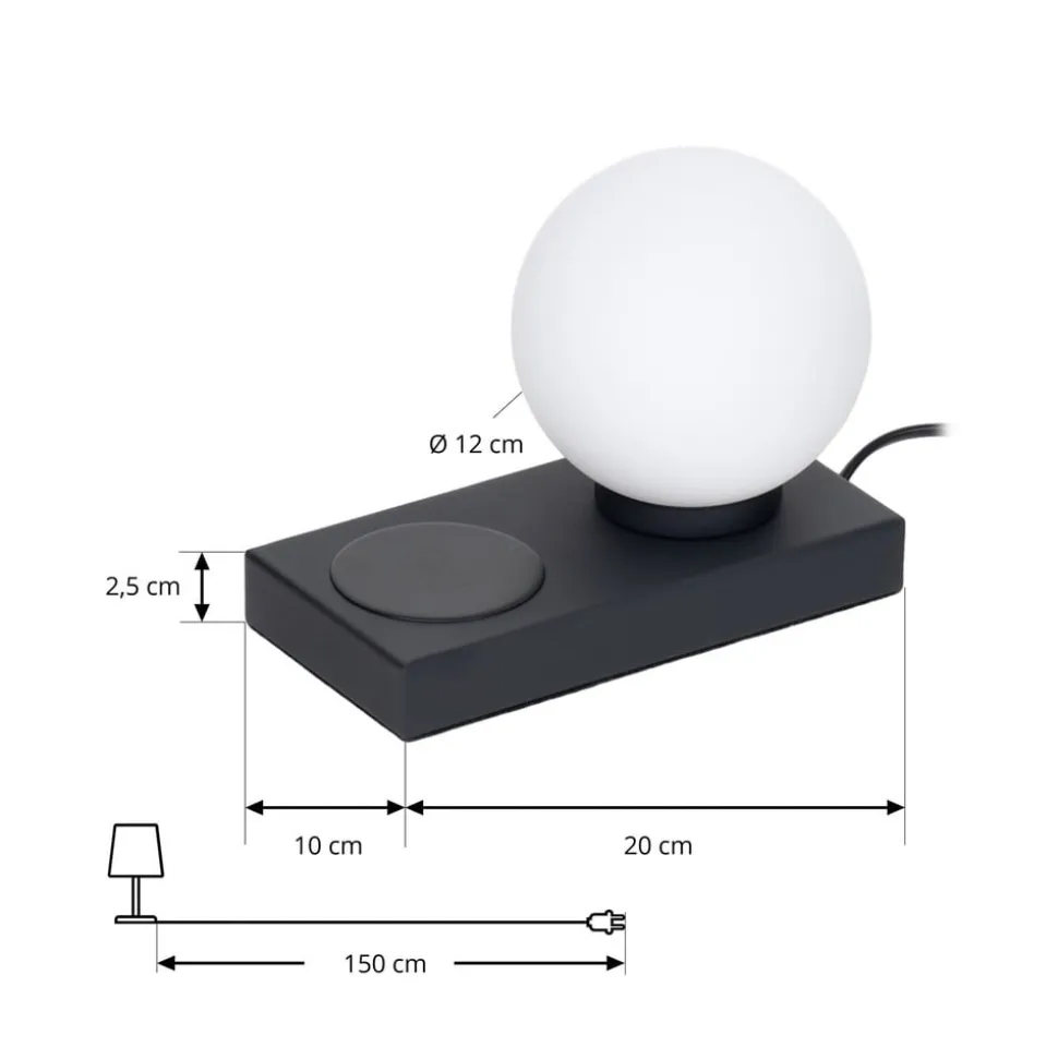 Lindby Junis bordlampe, sort, opladningsfunktion