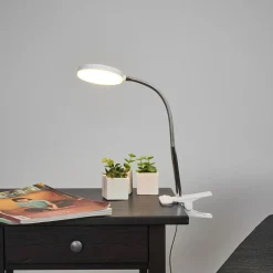Lindby LED clip-on bordlampe Milow, hvid, metal, 36 cm høj