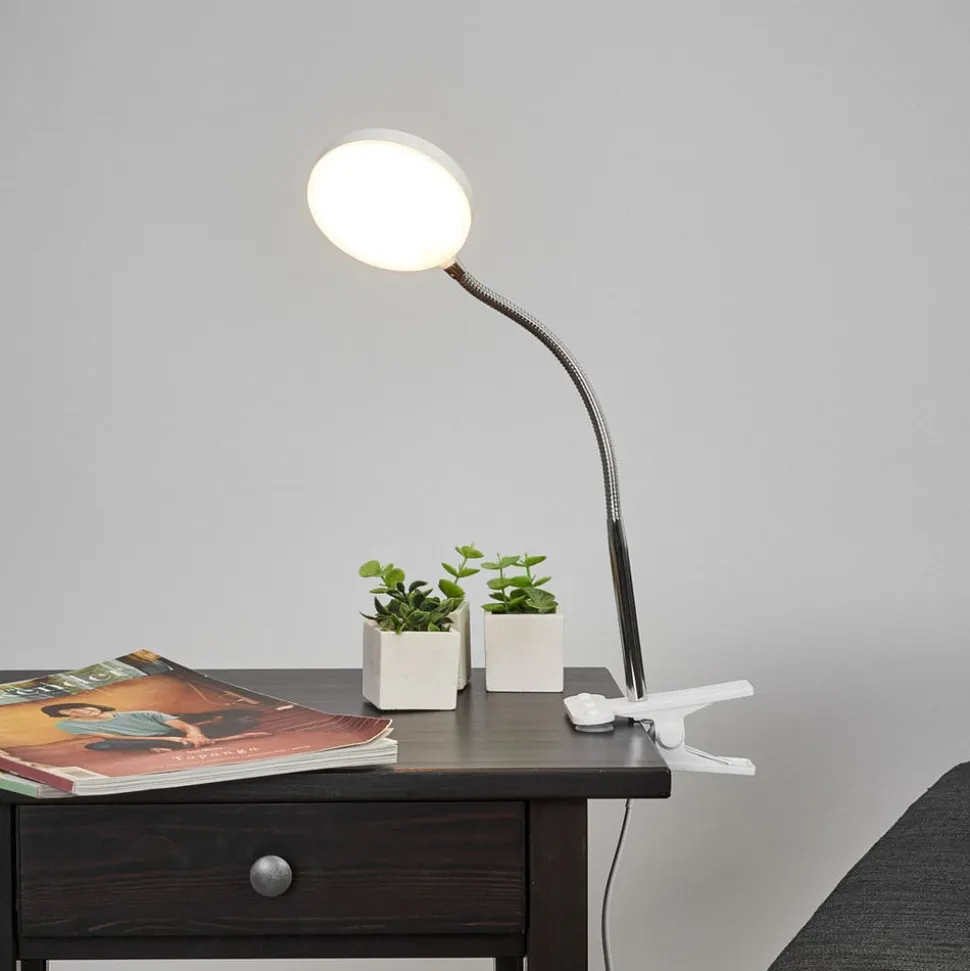 Lindby LED clip-on bordlampe Milow, hvid, metal, 36 cm høj