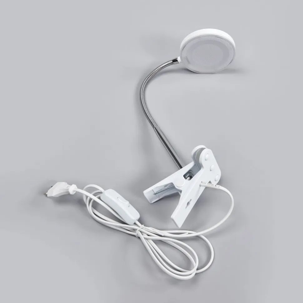 Lindby LED clip-on bordlampe Milow, hvid, metal, 36 cm høj