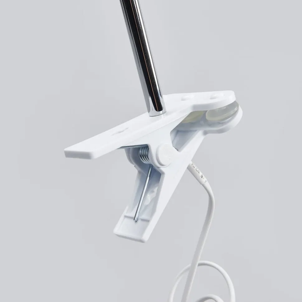 Lindby LED clip-on bordlampe Milow, hvid, metal, 36 cm høj