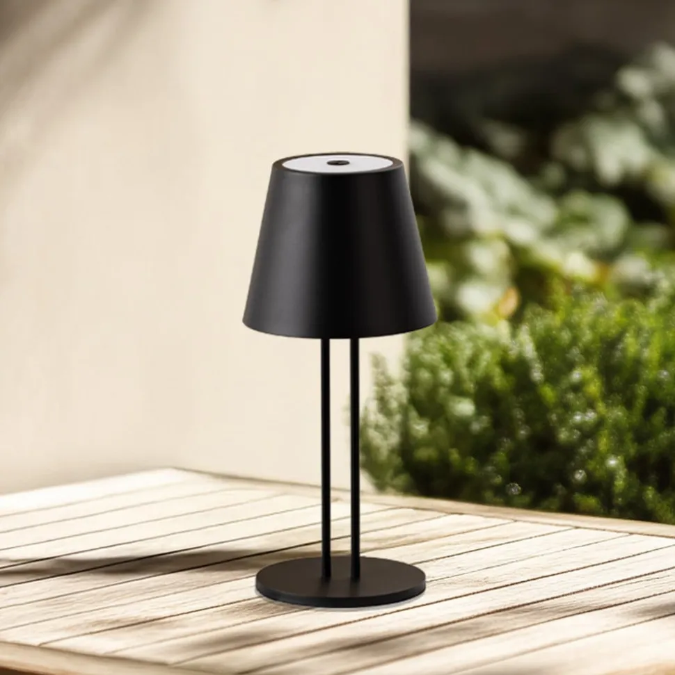 Lindby LED genopladelig bordlampe Janea TWIN, sort, metal