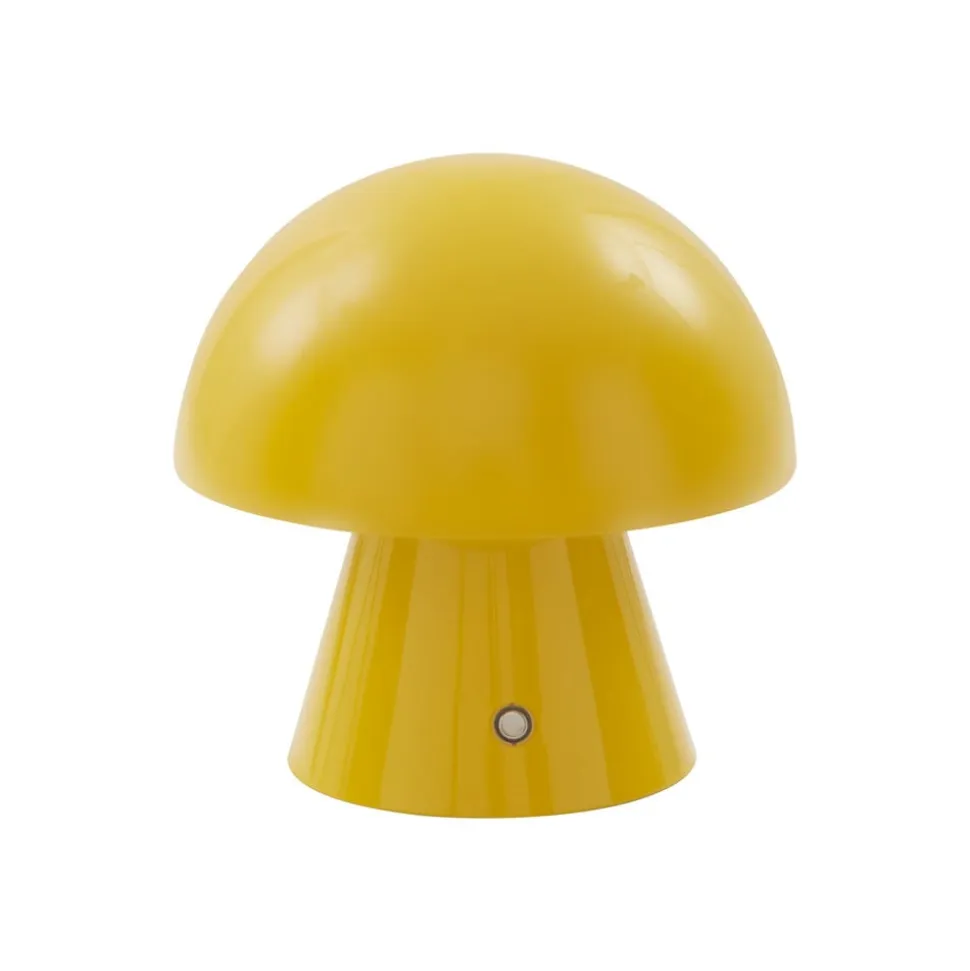 Lindby LED genopladelig bordlampe Nevijo, gul, Ø18cm, USB, dæmper