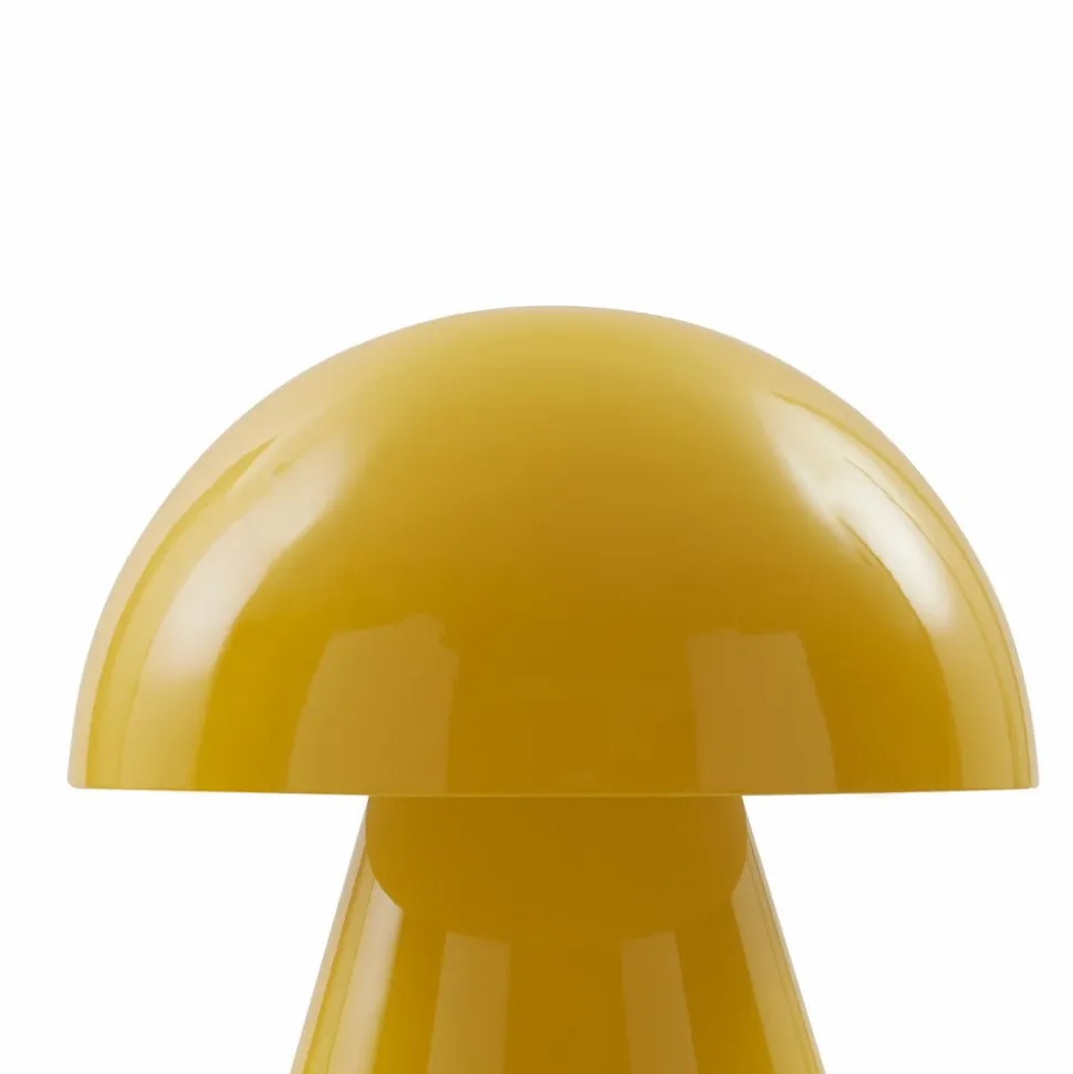 Lindby LED genopladelig bordlampe Nevijo, gul, Ø18cm, USB, dæmper