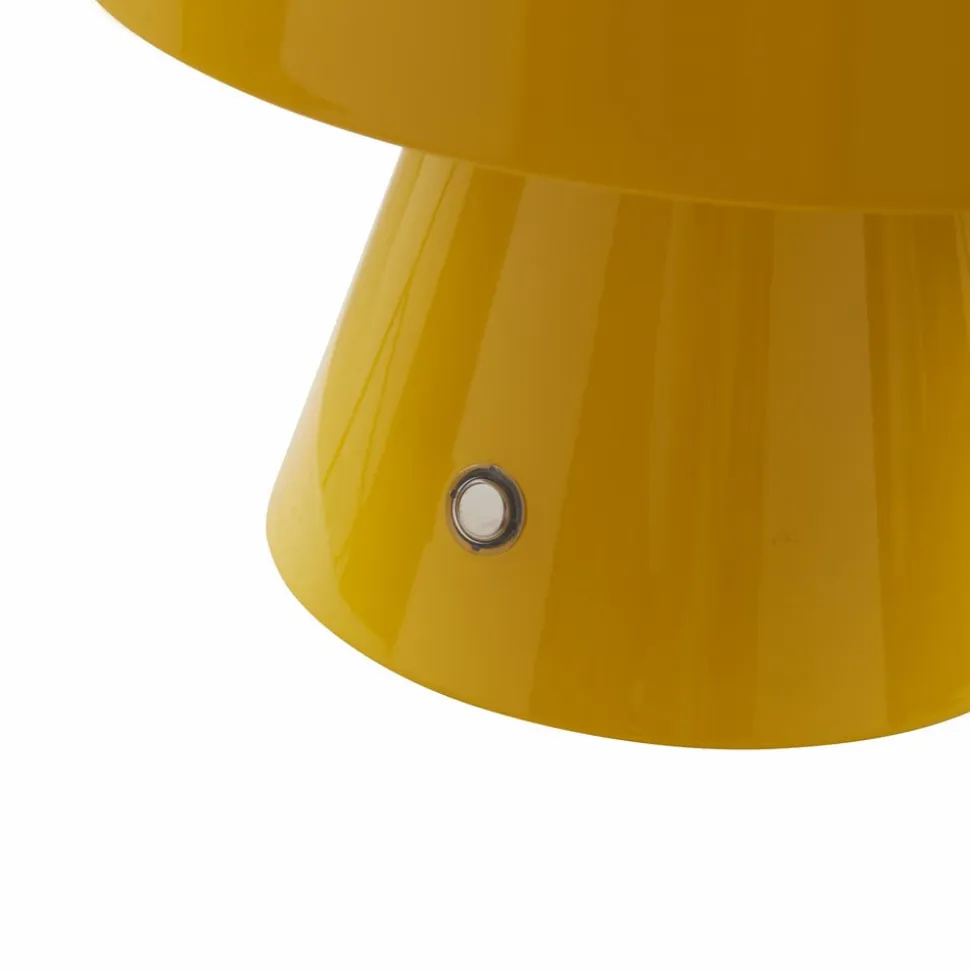 Lindby LED genopladelig bordlampe Nevijo, gul, Ø18cm, USB, dæmper