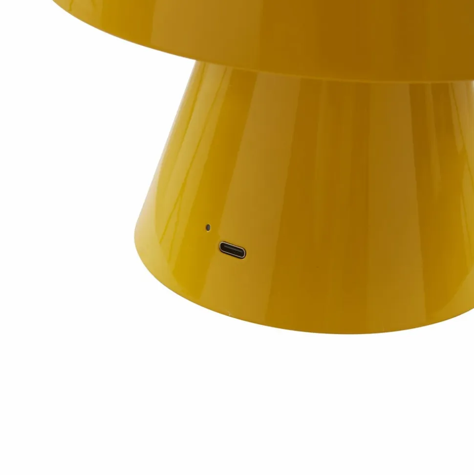 Lindby LED genopladelig bordlampe Nevijo, gul, Ø18cm, USB, dæmper