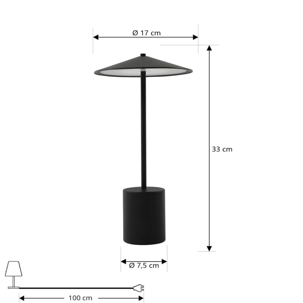 Lindby LED genopladelig bordlampe Ayva, sort, aluminium, IP44