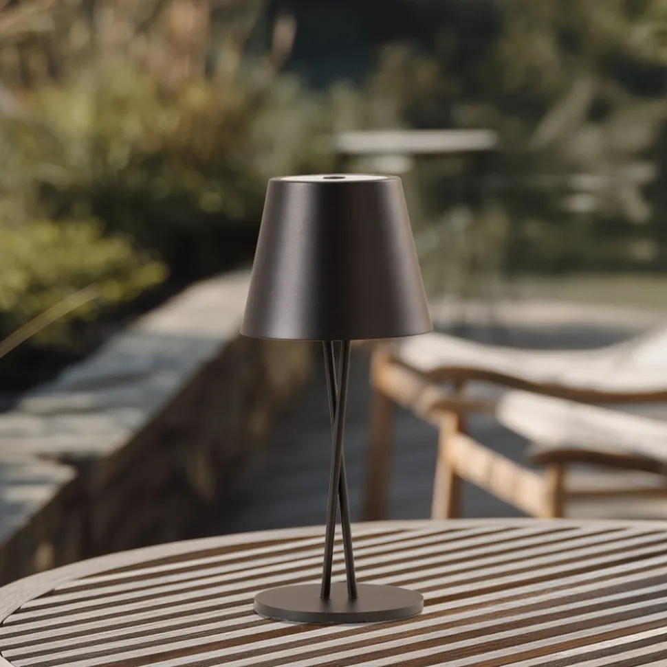 Lindby LED genopladelig bordlampe Janea CROSS, sort, metal