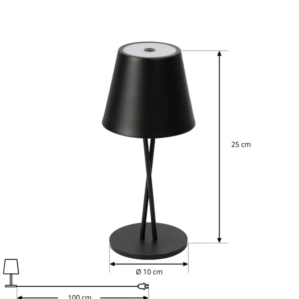 Lindby LED genopladelig bordlampe Janea CROSS, sort, metal