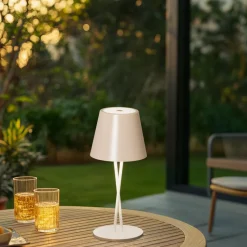 Lindby LED genopladelig bordlampe Janea, CROSS, beige, metal
