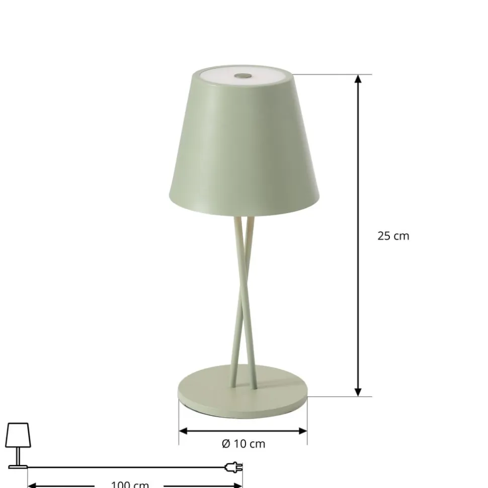 Lindby LED genopladelig bordlampe Janea CROSS, grøn, metal