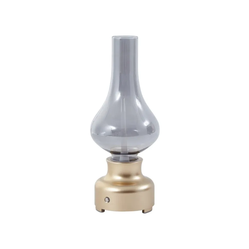 Lindby LED genopladelig bordlampe Maxentius guldfarvet glas dæmper