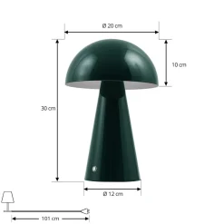 Lindby LED genopladelig bordlampe Nevijo, grøn, Ø20 cm, USB, dæmper
