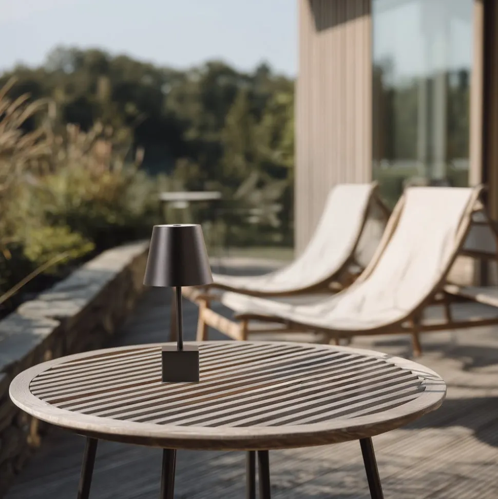 Lindby LED genopladelig bordlampe Janea CUBE, sort, metal