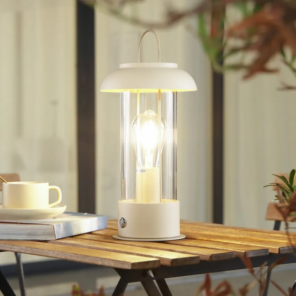 Lindby LED genopladelig bordlampe Yvette, abrikos-beige, IP44, touch