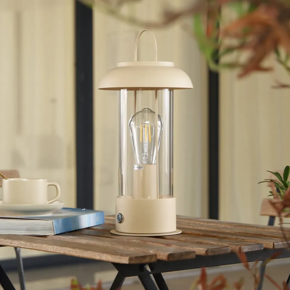 Lindby LED genopladelig bordlampe Yvette, abrikos-beige, IP44, touch