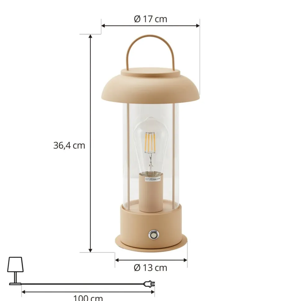 Lindby LED genopladelig bordlampe Yvette, abrikos-beige, IP44, touch