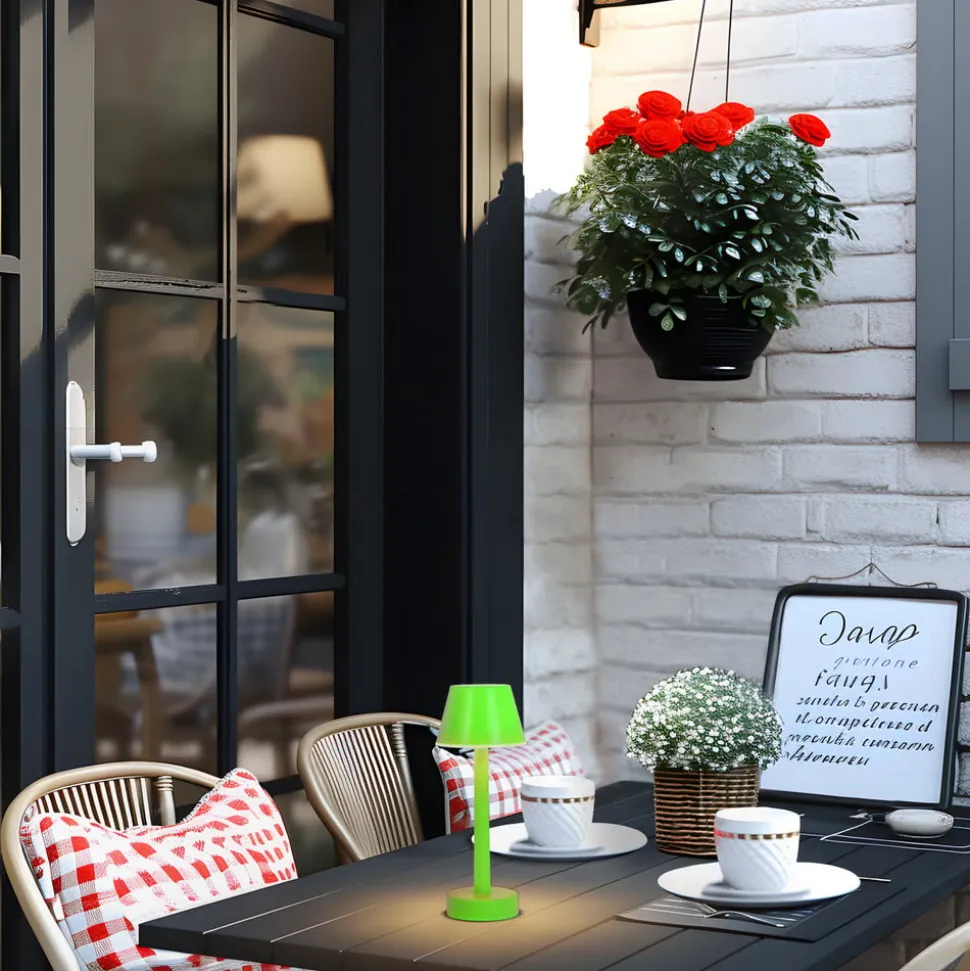 Lindby LED genopladelig lampe Gaja, grøn, USB, IP44, RGBW, dæmpbar