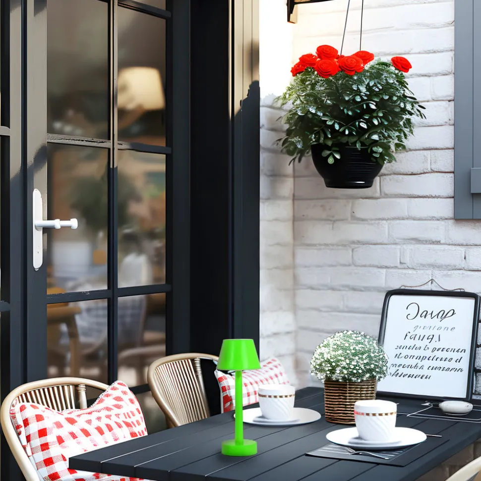 Lindby LED genopladelig lampe Gaja, grøn, USB, IP44, RGBW, dæmpbar