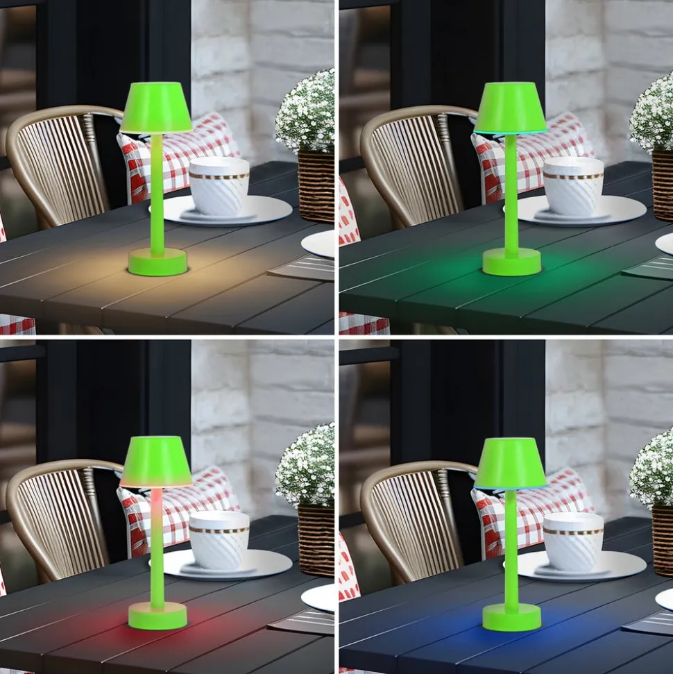 Lindby LED genopladelig lampe Gaja, grøn, USB, IP44, RGBW, dæmpbar