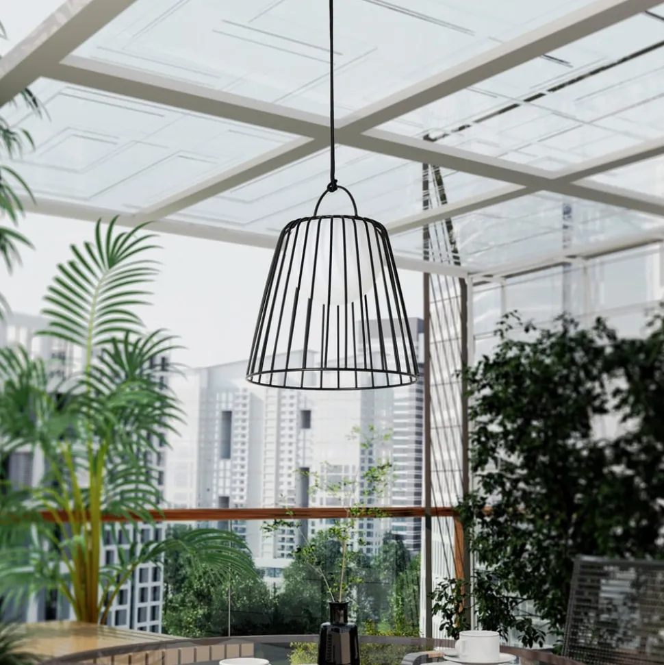 Lindby LED genopladelig udendørs pendel Levino, sort, metal