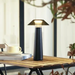Lindby LED genopladelig udendørs bordlampe Gomba, sort, dæmpbar
