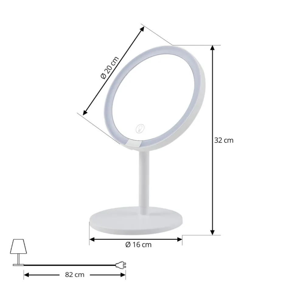 Lindby LED genopladeligt spejl Renki, hvid, plast, dæmpbar