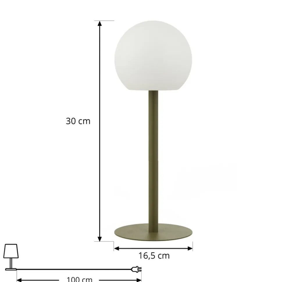 Lindby LED udendørs bordlampe Eleia, grøn, metal, genopladeligt batteri