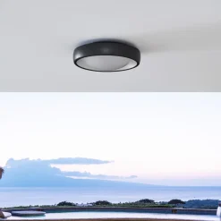 Lindby LED udendørs loftlampe Niniel, sort, Ø 25 cm