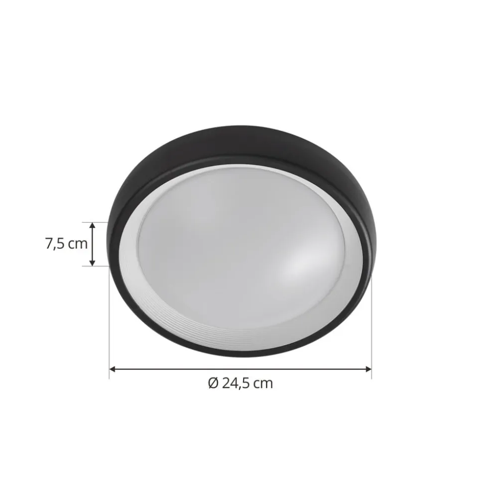 Lindby LED udendørs loftlampe Niniel, sort, Ø 25 cm