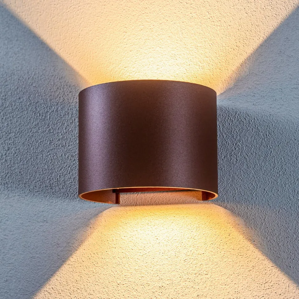 Lindby LED udendørs væglampe Nivar, rund, rust, metal, IP54