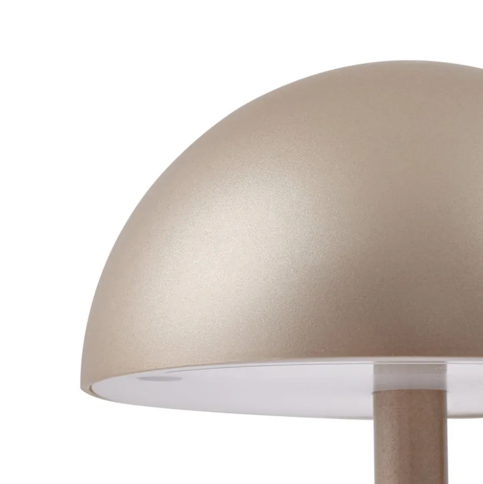 Lindby LED-batteridrevet bordlampe Pippin, guld/travertin, IP44