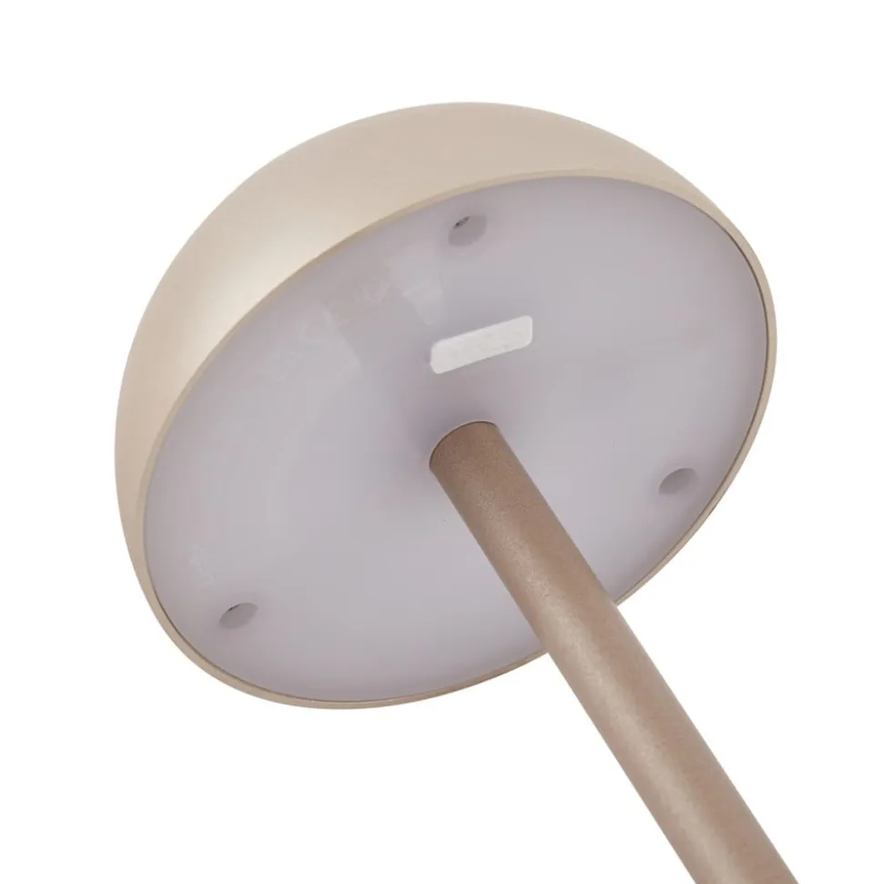 Lindby LED-batteridrevet bordlampe Pippin, guld/travertin, IP44