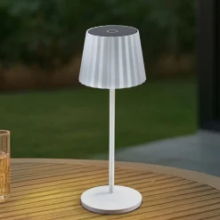 Lindby LED-batteridrevet bordlampe Esali, hvid, riller, 29 cm