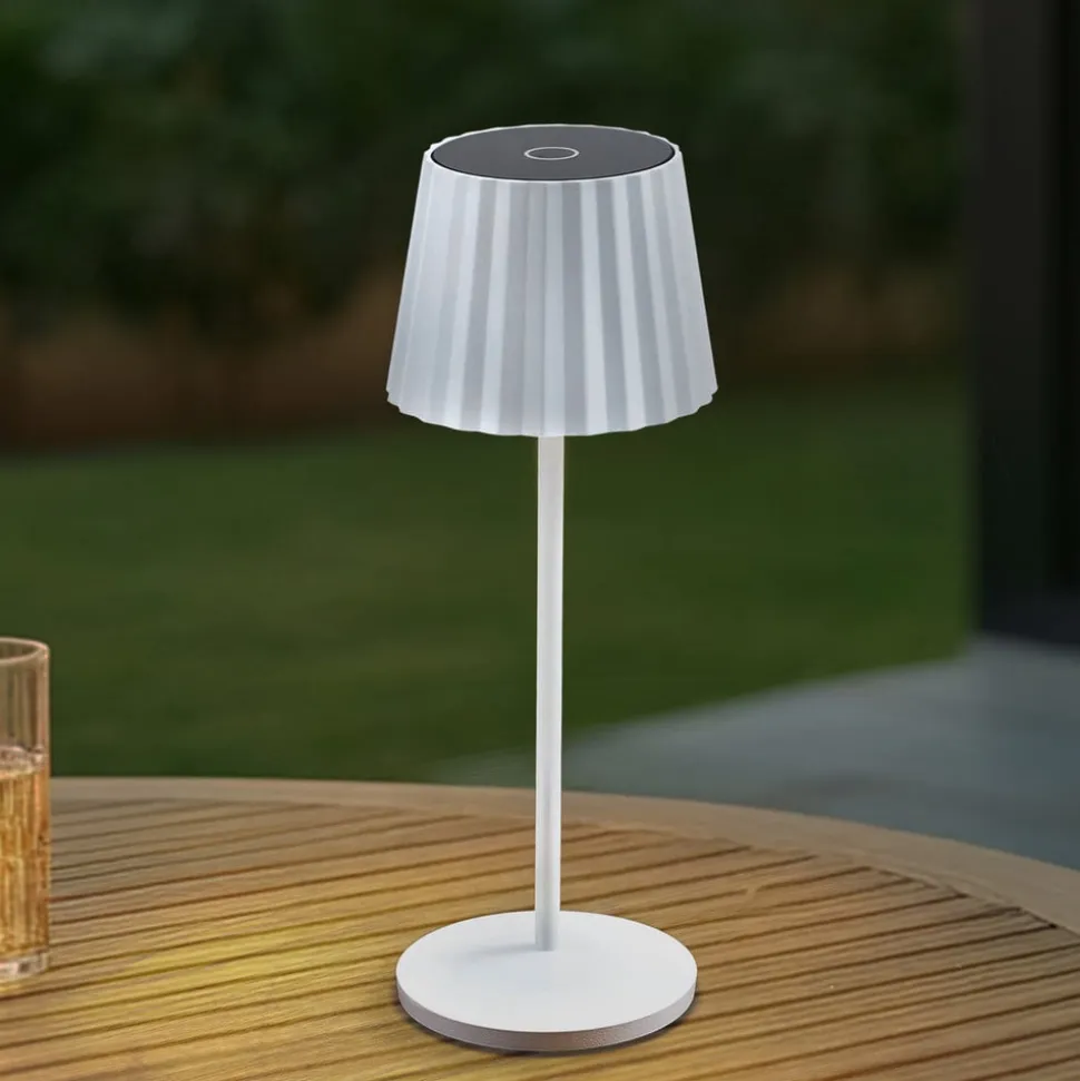 Lindby LED-batteridrevet bordlampe Esali, hvid, riller, 29 cm
