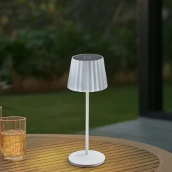 Lindby LED-batteridrevet bordlampe Esali, hvid, riller, 29 cm