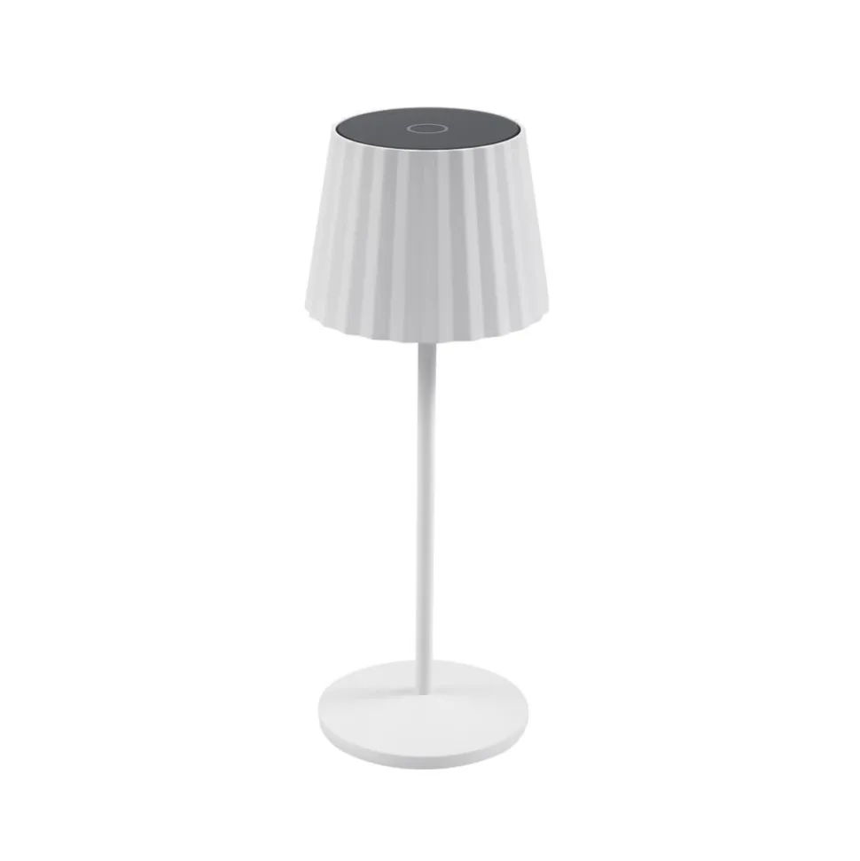 Lindby LED-batteridrevet bordlampe Esali, hvid, riller, 29 cm