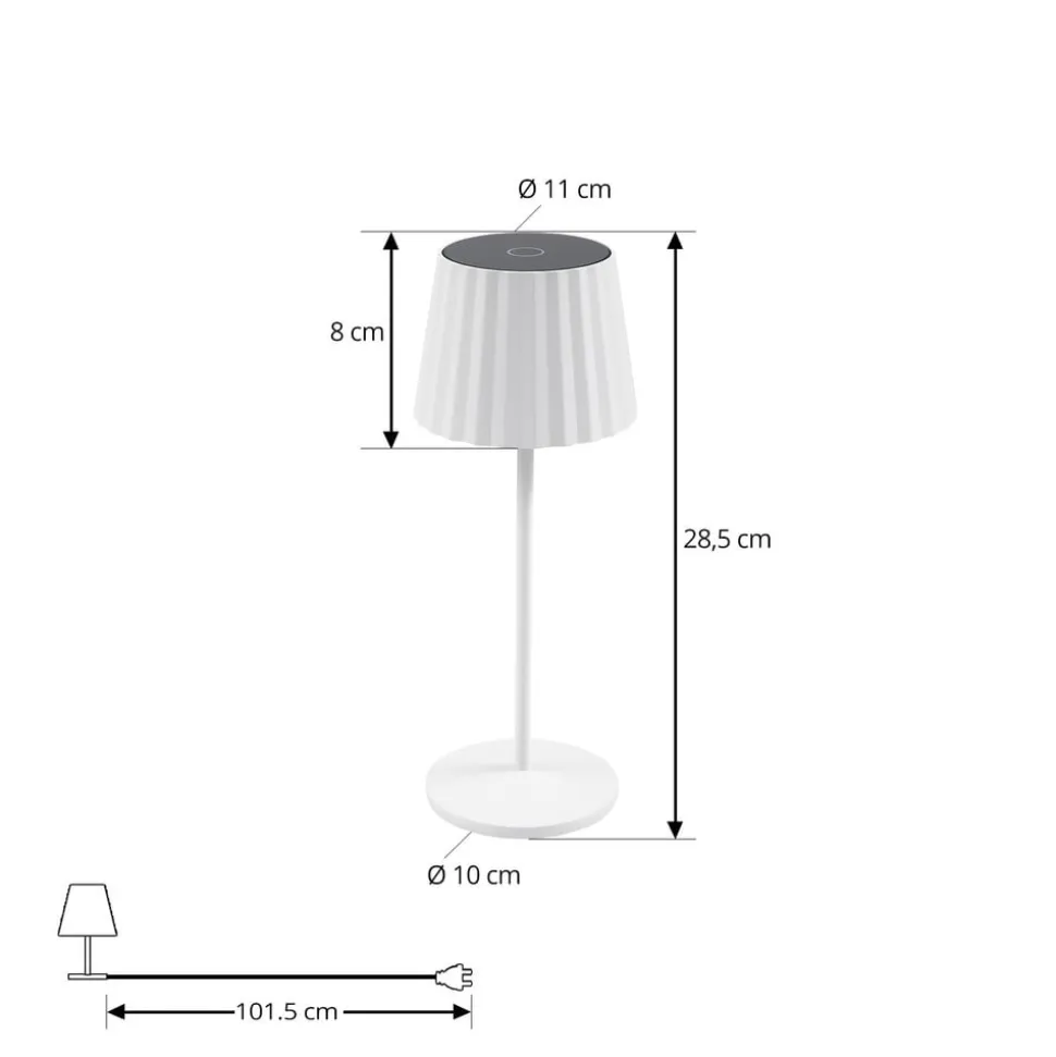 Lindby LED-batteridrevet bordlampe Esali, hvid, riller, 29 cm