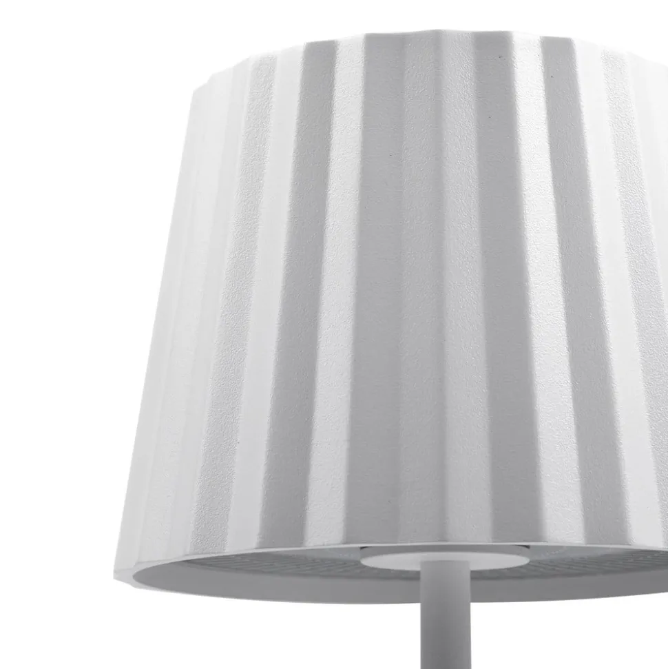 Lindby LED-batteridrevet bordlampe Esali, hvid, riller, 29 cm