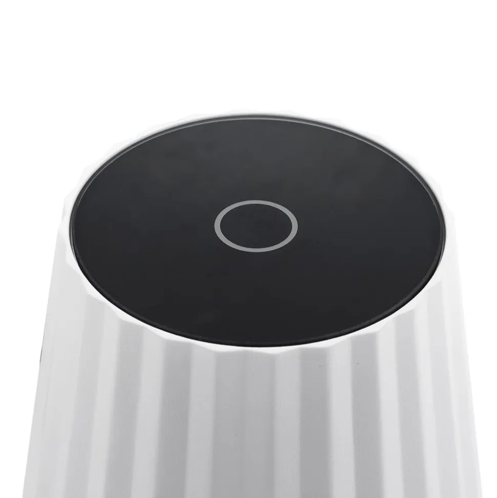 Lindby LED-batteridrevet bordlampe Esali, hvid, riller, 29 cm