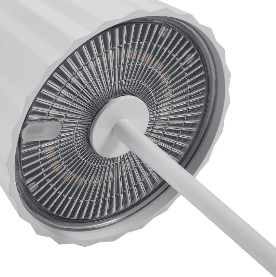 Lindby LED-batteridrevet bordlampe Esali, hvid, riller, 29 cm