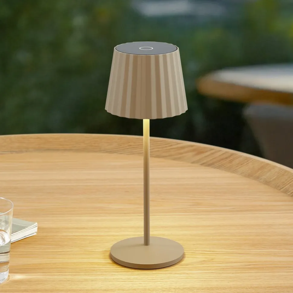 Lindby LED-batteridrevet bordlampe Esali, beige, metal, IP65