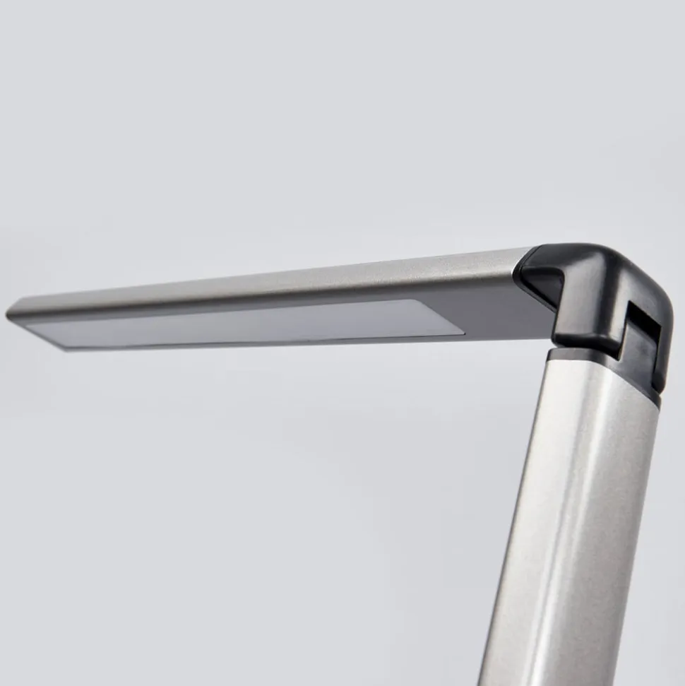 Lindby LED-bordlampe Kuno, grå, USB, touch-dæmper