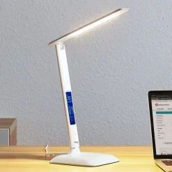 Lindby LED-bordlampe Ludmilla, højde 34 cm, hvid, display