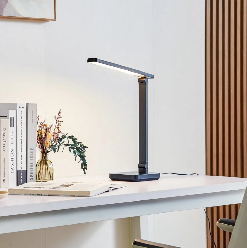 Lindby LED-bordlampe Rylas, sort, USB, CCT