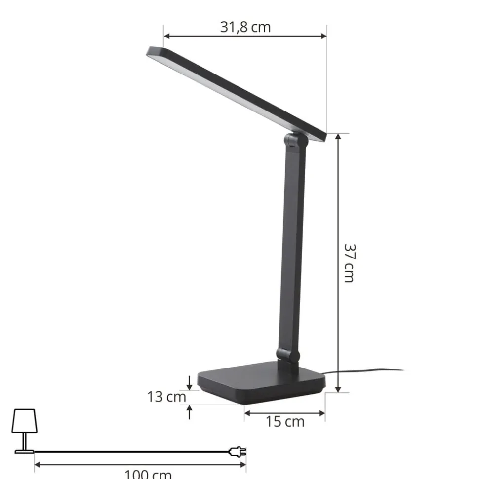 Lindby LED-bordlampe Rylas, sort, USB, CCT