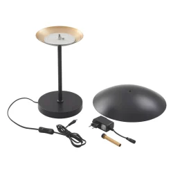 Lindby LED-bordlampe Tiama, metal, sort/guld, Ø 30 cm