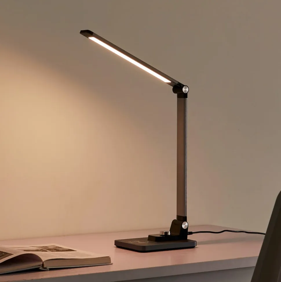 Lindby LED-bordlampe Valtaris, grå, aluminium, CCT, dæmpbar