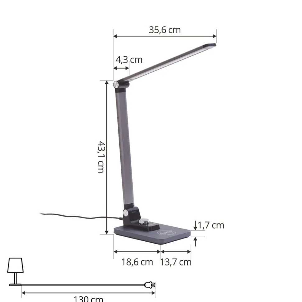 Lindby LED-bordlampe Valtaris, grå, aluminium, CCT, dæmpbar